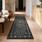 GarveeHome Boho 2x6 Runner Rug for Hallways Non Slip, Vintage Botanical Kitchen Rugs Washable Area Rug for Entryway Stain Resistant, Low Pile Soft Runner Black Carpet for Bedroom Floor Laundry Room