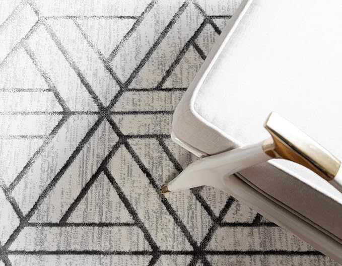 Rugs.com Lattice Trellis Collection Rug – 3' x 5' White Low-Pile Rug Perfect for Living Rooms, Large Dining Rooms, Open Floorplans