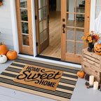 Striped Outdoor Front Door Mat 24"x51", Cotton Hand Woven Washable Black and Khaki Rug Runner, Reversible Foldable Indoor Layered Front Door Rugs for Entryway/Farmhouse/Home Entrance