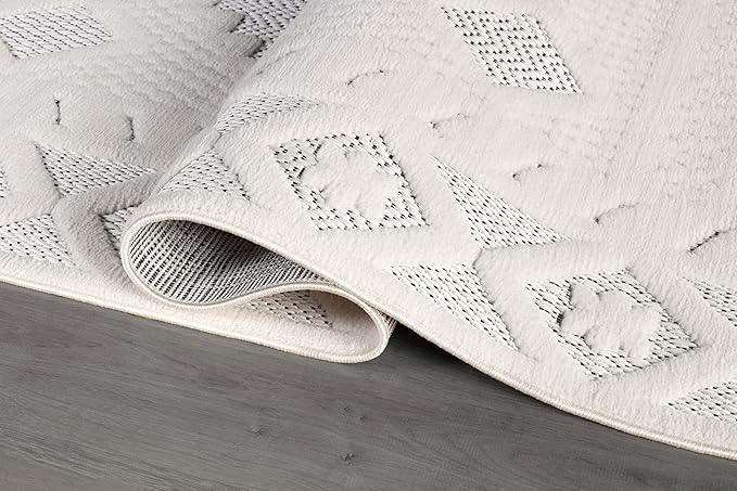 Modern Micro Loop Indoor Runner Rugs for Living Room Bedroom Kitchen Geometric Trellis White 2x7 Luxury Durable Low and High Pile Non-Shedding Stain Resistant Soft Area Carpet 2 x 7