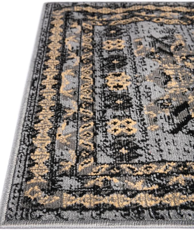 Unique Loom Taftan Collection Border Geometric Tribal Inspired Design Area Rug (2' 11 x 16' 5 Runner, Gray/ Black)