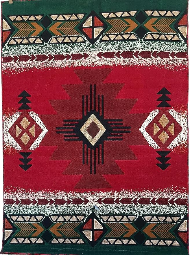 YHSF South West Native American Area Rug C318 - Easy Clean, Thick, Soft, Durable Native Tribal American Indian Inspired Rug for Bedroom/Living Room and More - Red, 3 Feet 10 Inches x 5 Feet 2 Inches