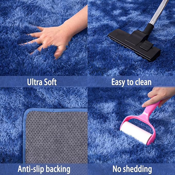 Shaggy Area Rugs for Living Room, Soft Shaggy Carpets for Living Room, Upgrade Anti-Skid Fuzzy Rugs for Kids' Room, Perfect Decor for Modern Home Tie Dye Blue 8x10 Feet