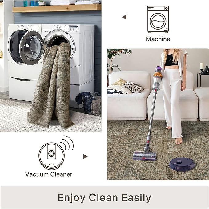 vivorug 4x6 Rug, Small Area Rug for Living Room, Bedroom, Kitchen, Machine Washable Non-Slip Throw Rug, Vintage Carpet for Entryway Nursery Coffee Table - Durable (Olive)