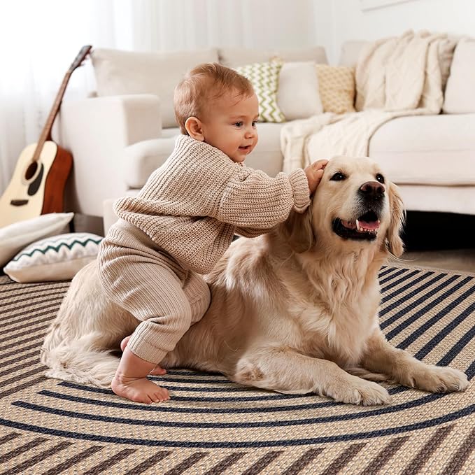 Tangsoo Rainbow Easy Jute Rug 2.6x10 Washable Runner Rug for Hallways,Non-Slip Thin Dark Brown Outdoor Rug,Modern Farmhouse Carpet for Porch Laundry Bedroom Living Room Entryway