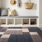 Rugshop Contemporary Blue Geometric Boxes Non-Slip Area Rug Non-Shedding for Living Room, Dining Room and Office, 3'3" x 5'