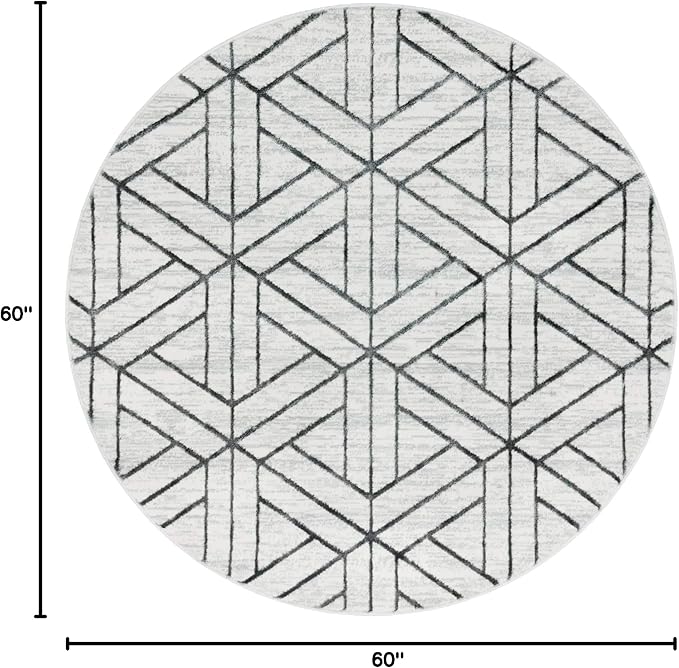 Rugs.com Lattice Trellis Collection Rug – 5 Ft Round White Low-Pile Rug Perfect for Kitchens, Dining Rooms