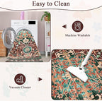 U'Artlines Boho Vintage Round Area Rug 8ft Machine Washable Low Pile Soft Floor Carpet Non Slip Non Shedding Accent Rug for Living Room Bedroom Entryway Dining Room Office Rust＆Teal