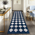 Lahome Checkered 2x8 Hallway Runner Rug,Soft Kitchen Runner Rugs Non Skid Washable,Blue Bathroom Carpet Runners,Moroccan Trellis Low Pile Rug Runners for Entryway Laundry Room Foyer(2'x8',Blue)