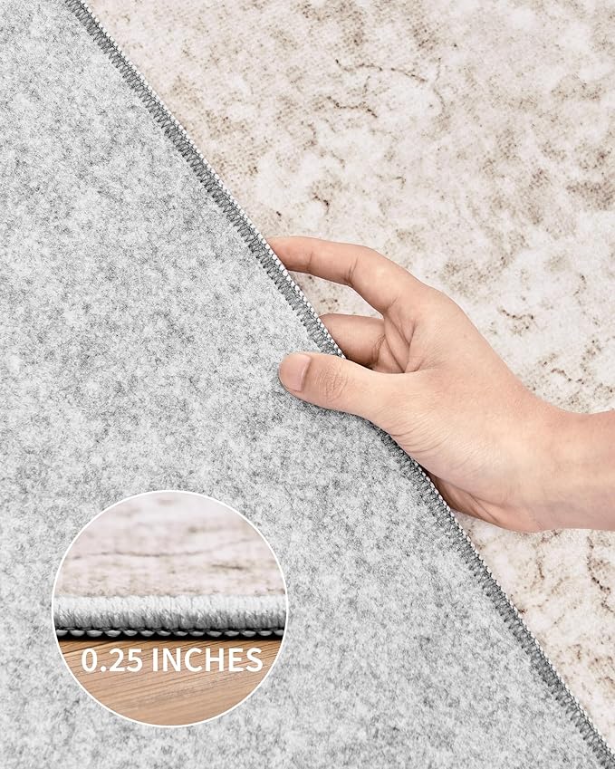 Art&Tuft 2x6 Runner Rug - Washable Runner Rugs, Non-Slip Runner Rug for Hallway, Low-Pile 2x6 Rug Runner Kitchen Laundry Room Rug Throw Carpet for Entrance Bedroom Living Room, Beige