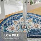Easy-Going Round Area Rug 3ft Washable Boho Small Circle Rugs for Living Room Non-Slip Bedroom Rug Low Pile Lightweight Tangerine Vintage Throw Rug for Dining Room Kitchen Office, Floral Aqua Yellow