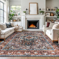 KOZYFLY Boho Area Rug 9x12 Ft Thin Rugs for Living Room Washable Bedroom Rug Non Slip Rugs Printed Faux Wool Vintage Bedroom Rug Floor Carpet for Dining Room Living Room, Brick Red/Orange/Green