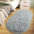 Soft Fluffy Area Rug for Bedroom, Fuzzy Shaggy Oval Throw Rugs for Bedside, Non-Slip Cozy Plush Shag Carpet for Kids Room Nursery Dorm Living Room, Grey, 2.6 x 5.3 Feet, 2 Packs