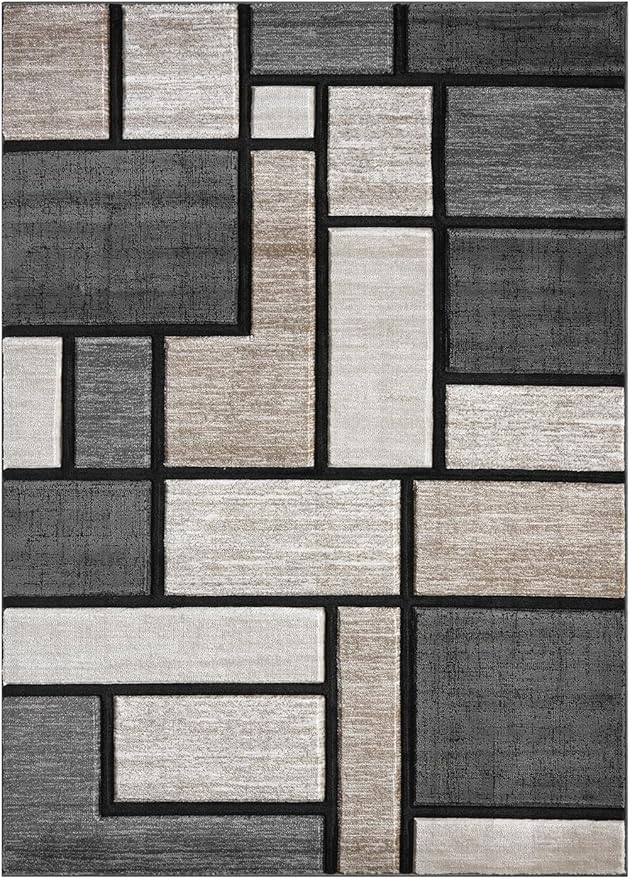 Geometric Area Rug - 4x5 Decorative Home & Office Rug - Indoor Carpet for Living Room, Bedroom, Family or Dining Room - Non-Fading Polyester Material, Stain-Proof - Beige Sand