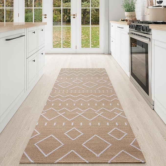 Hallway Runner Rug 2x5, Washable Kitchen Runners Non Slip, Ultra Thin Entryway Floor Mat Fit Under Door, Soft Low Pile Cotton Boho Carpet for Laundry Outdoor Bedroom