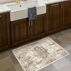 Area Rug 2x3 Doormat, Machine Washable Low Pile Vintage Rugs, Small Lightweight Rug Entryway Indoor Mat for Entrance, Hallway, Kitchen and Corridor, Latte Beige