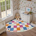 jinchan Macy Kids Rug for Nursery 5ft Radius Corner Washable Area Rug Modern Colorful Quarter Circle Rug Soft Non-Slip Carpet for Bedroom Playroom Daycare Reading Nook Classroom Berries on Cream