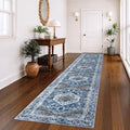 KOZYFLY Runners for Hallways 3x14 Ft Extra Long Washable Kitchen Thin Runner Rug Boho Runner Rug for Entryway Indoor Blue Printed Oriental Faux Wool Stair Floor Carpet Runner for Stair Kitchen Hall