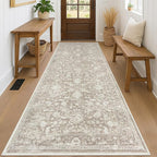KILOCOCO Hallway Runner 3x8 Rug Runner Printed Vintage Floral Washable Kitchen Runners Non-Slip Rubber Backed Runners for Hallways Laundry Room Distressed Boho Rugs for Entryway Bedroom, Beige