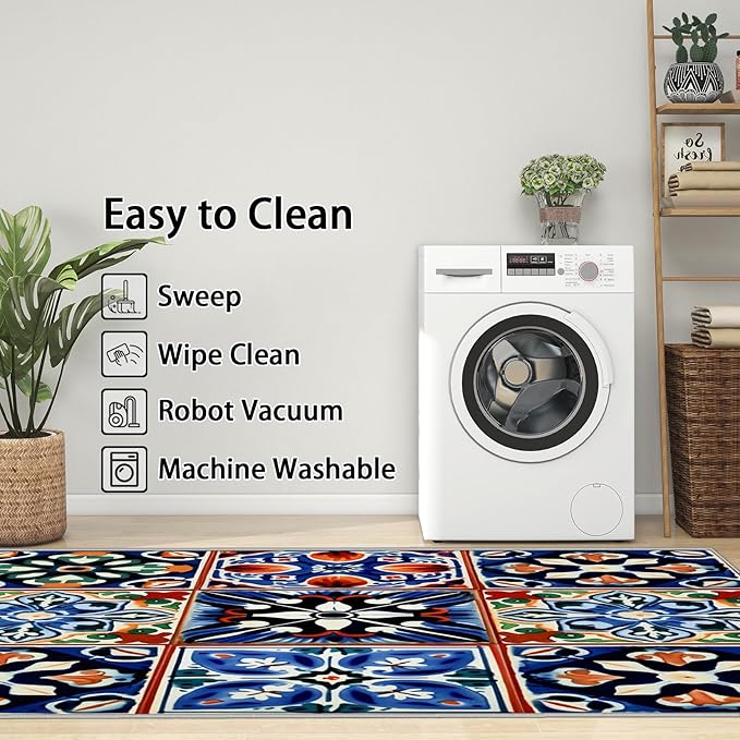 Moroccan Trellis Rugs 8x10-7x10 ft, Moroccan Tile Rug, Colorful Trellis Area Rugs for Living Room Bedroom, Geometric Patchwork Washable Rug Non-Slip Carpet, Oriental Traditional Decor & Gifts