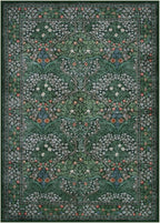 Lahome Floral Washable Rugs 5x7, Soft Green Rugs for Bedroom Living Room, Boho Non Slip Low Pile Forest Stain Resistance Large Throw Carpet for Farmhouse Dining Room Office, Dark Green