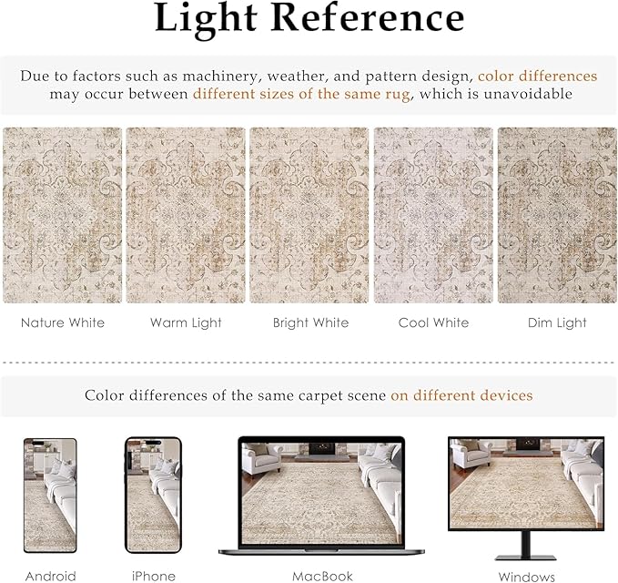 10x12 Beige Area Rug Vintage Living Room Bedroom Washable Carpet Non-Slip Soft Low Pile Distressed Indoor Large Throw Rug for Dining Room Office