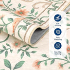 GarveeHome Beige Floral 9x12 Living Room Rugs Non Slip Washable Large Bedroom Throw Carpet Low Pile Butterfly Rug Soft Boho Bow and Flower Carpets for Nursery Home Decor, 9x12