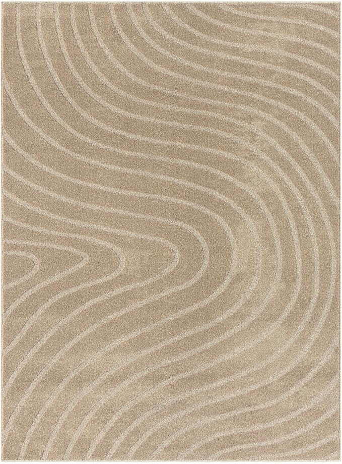 LUXE WEAVERS Modern Geometric Wave Beige 4x6 Area Rug