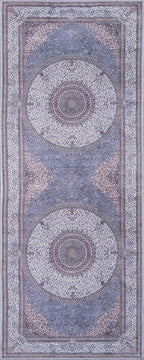 GLN Rugs Traditional Collection - Machine Washable Area Rug, Traditional Washable, Non Slip, Low Pile Chenille Rug, Living Room, Bedroom, Kitchen Rug (2'6" x 7' Navy/Off White)