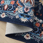 Rugcomf Vintage Paisley Rugs for Living Room 5'x7' - Machine Washable Area Rug, Non-Slip Low Pile Floral Carpet for Bedroom, Dining Room, Farmhouse, Office, Kids Playroom - Blue