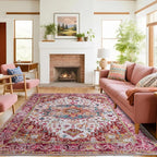 Beglad Large Vintage Area Rugs 6x9 for Living Room, Machine Washable Rugs - Low Pile Carptet, Soft Distressed Floral Rugs for Kitchen, Dining Room, Bedroom, Plum