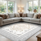 SOULFUL Medium Pile 4x6 Rugs for Living Room - Soft Foot Feel Area Rug - Light Taupe Boho Floral - Washable Non-Slip - Perfect for Bedroom Kids Room Under Dining Table Office