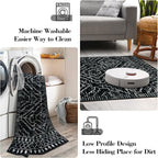 Wonnitar Moroccan 9x12 Area Rug for Living Room, Washable Black Rugs for Bedroom, Large Non-Slip Thin Dining Room Rugs for Under Table, Non-Shedding Soft Boho Floor Carpet Decor (Black,9'x12')