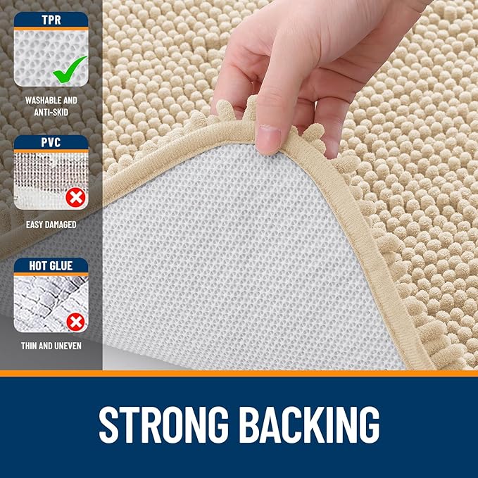 OLANLY Bathroom Rugs 44x24, Extra Soft Absorbent Chenille Bath Rugs, Rubber Backing Quick Dry, Machine Washable Bath Mats for Bathroom Floor, Tub and Shower, Home Decor Accessories, Beige