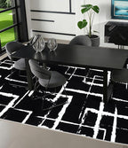 YIHOUSE Black Modern Geometric Area Rug 5x7, Black and White Rug with Abstract Rectangular Patterns,Non-Shedding Washable Rugs for Bedroom, Home Office and Small Living Room
