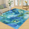 Peacock Feather Rug 8x10-8x10 Rug, Teal Turquoise Area Rugs for Bedroom, Malachite Green Feather Rugs for Living Room, Peafowl Washable Mat, Peacock Feather Carpet - Peafowl Home Decor & Gifts