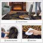 Rose Rugs for Bedroom - 5x7 Area Rug - Black Gold Flowers Rugs for Living Room, European Light Luxury Flowers Rug, Washable Home Decor Carpet