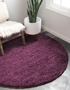 Unique Loom Solid Shag Collection Area Rug (4' 1" Round, Eggplant Purple)