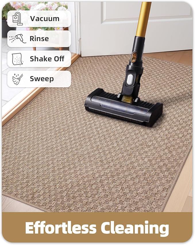 Color&Geometry Thin Front Door Mat Indoor Entrance Non Slip Rubber Backed, 17.5"x30" Indoor Door Mats for Entryway, Dirt Trapper Doormat Washable Front Door Rugs, Khaki (Rolled-up NO Creases)
