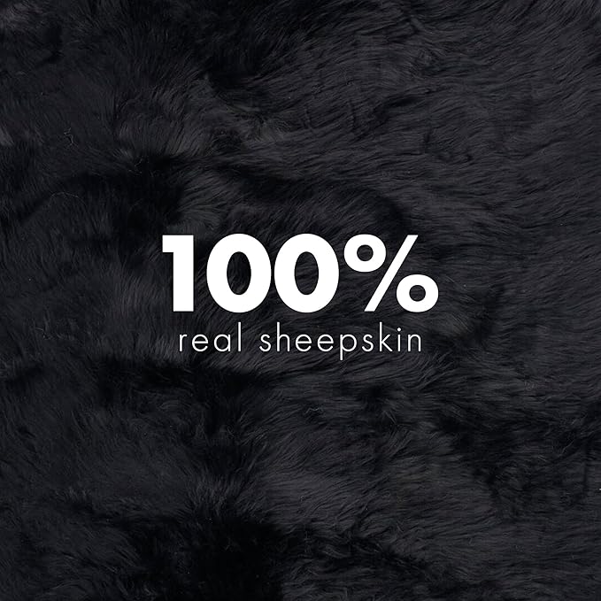 Sheepskin Long Hair 2x3 ft | Bedside Rugs for bedrooms, Sofa, Chair or The Dining Table | Each Sheepskin Rug is Unique and Created by Nature | Small Fluffy Rug in Color Black