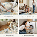 8x10 Area Rugs Washable Blue Rug for Living Room Bedroom, Abstract Modern Large Rug Non Slip, Water Repellent Low Pile Soft Carpet for Dining Room, Blue Ivory