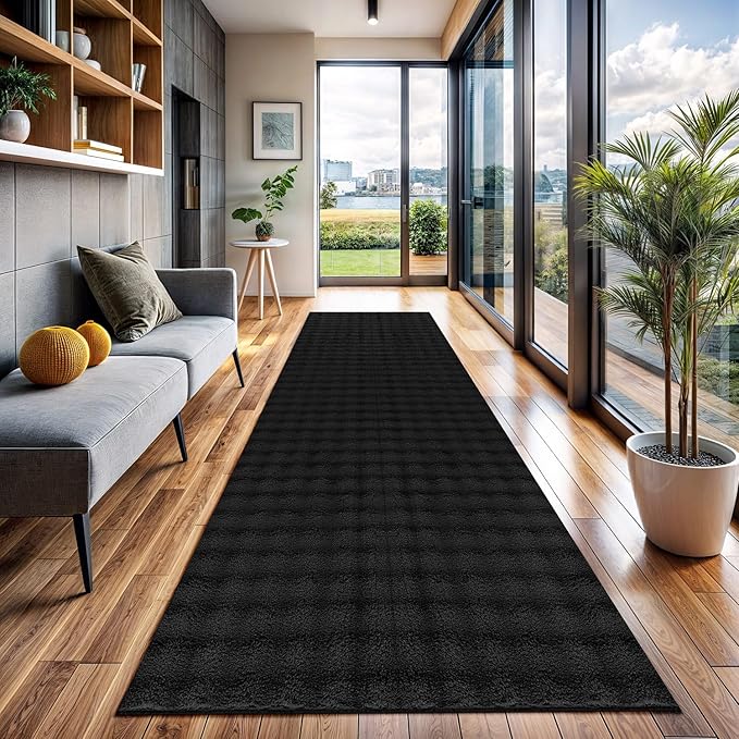 CAMILSON Modern Black Non Slip Runner Rug 2x7 Ultra Soft High Pile Kitchen Rugs Non Skid Rubber Backing Durable & Easy to Clean Carpet for Entryway Bathroom Indoor Use (2 x 7 Black)