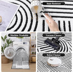 SHACOS Soft Cozy Fluffy Arch Pattern High Low Pile Rugs 4'x6' Non Slip Washable Scandinavian Minimalist Rug Modern Geometric Arc Carpet for Living Room Bedroom Dining Room, Black White