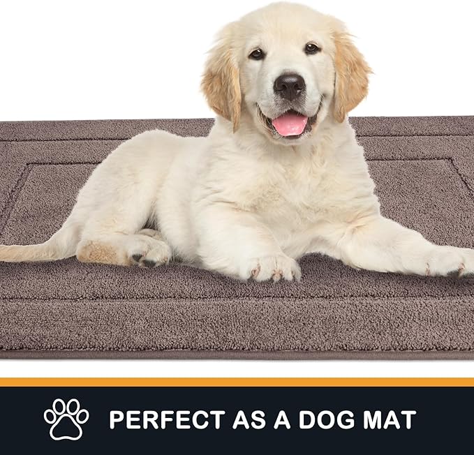 PURRUGS Dirt Trapping Door Mat 24" x 35.5", Non-Slip/Skid Machine Washable Entryway Rug, Dog Doormat, Super Absorbent Welcome Mat for Muddy Wet Shoes and Paws, Grayish Brown