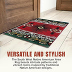 YHSF South West Native American Area Rug C318 - Easy Clean, Thick, Soft, Durable Native Tribal American Indian Inspired Rug for Bedroom/Living Room and More - Red, 3 Feet 10 Inches x 5 Feet 2 Inches