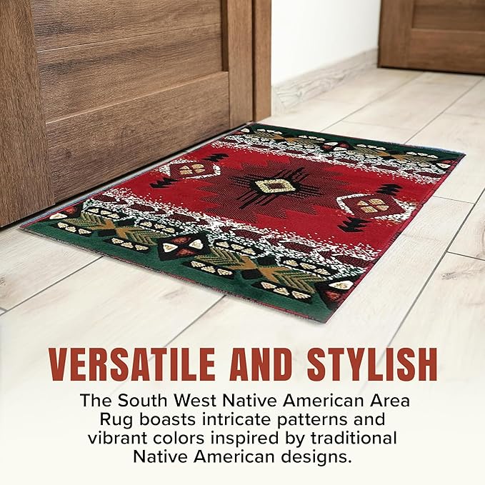 YHSF South West Native American Area Rug C318 (Red, 2 Feet 4 Inches x 10 Feet 11 Inches)
