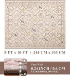 YIHOUSE 8x10 Washable Rug for Living Room, Beige Floral Rugs for Bedroom Boho Area Rug Non Slip Ultra-Thin Large Rug for Kids Playroom, Classroom, Girls Dorm, Nursery, Beige Multi