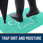 OLANLY Dog Door Mat for Muddy Paws 30x20, Paw Print Design, Absorbs Moisture and Dirt, Absorbent Non-Slip Washable Doormat, Quick Dry Chenille Mud Mat for Dogs, Entry Indoor Entryway Carpet, Teal