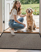 DEXI Ultra Thin Entryway Door Mat 32x48, Non Slip Rubber Backing Inside Entry Mat, Low Profile Easy Clean Dirt Trapper Doormat for Inside Entrance Patio, Black