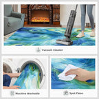 Peacock Feather Rug 3x5-3x5 Rug, Teal Turquoise Area Rugs for Bedroom, Malachite Green Feather Rugs for Living Room, Peafowl Washable Mat, Peacock Feather Carpet - Peafowl Home Decor & Gifts